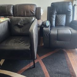 2 Faux Leather Black Chairs/Recliner 