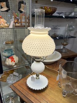 Milk Glass Hobnail Hurricane Lamp