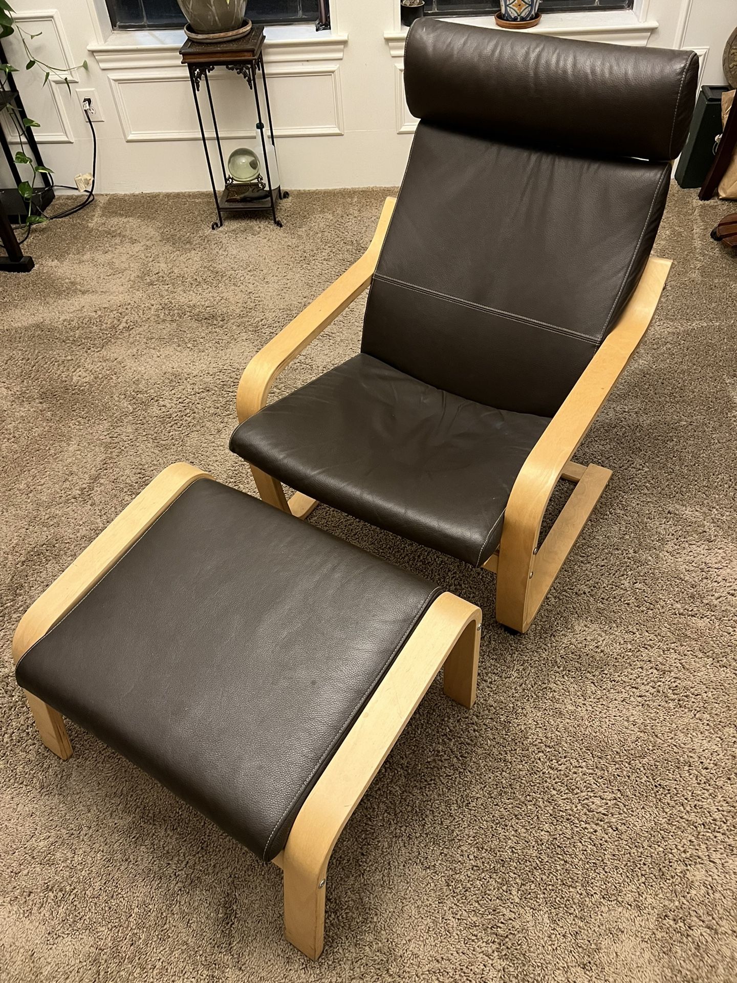 IKEA Leather Chair W/ Ottoman