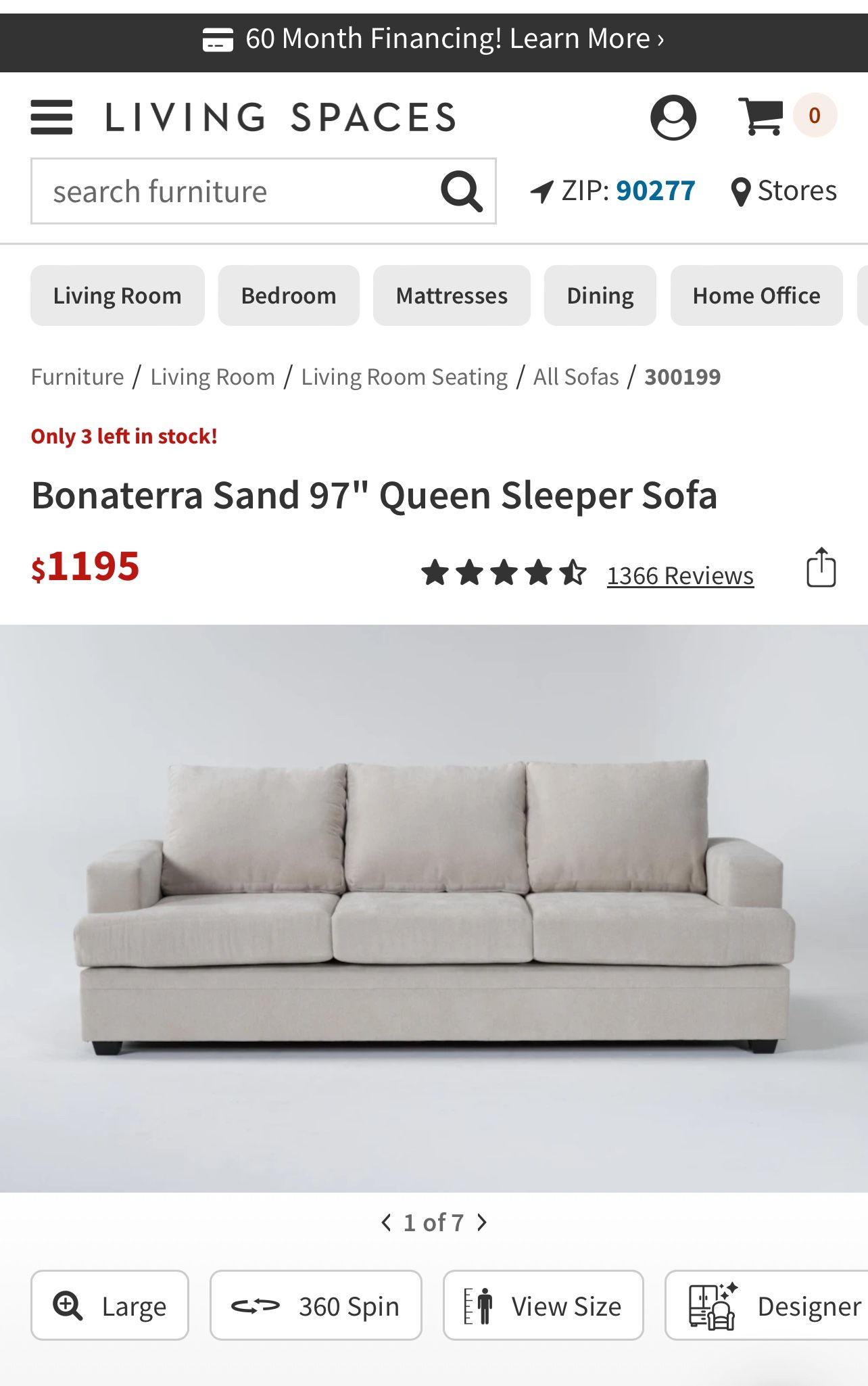 Bonterra Dove 97” Queen Sleeper Sofa