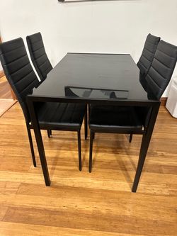 Black Glass Dining Table with 4 Chairs