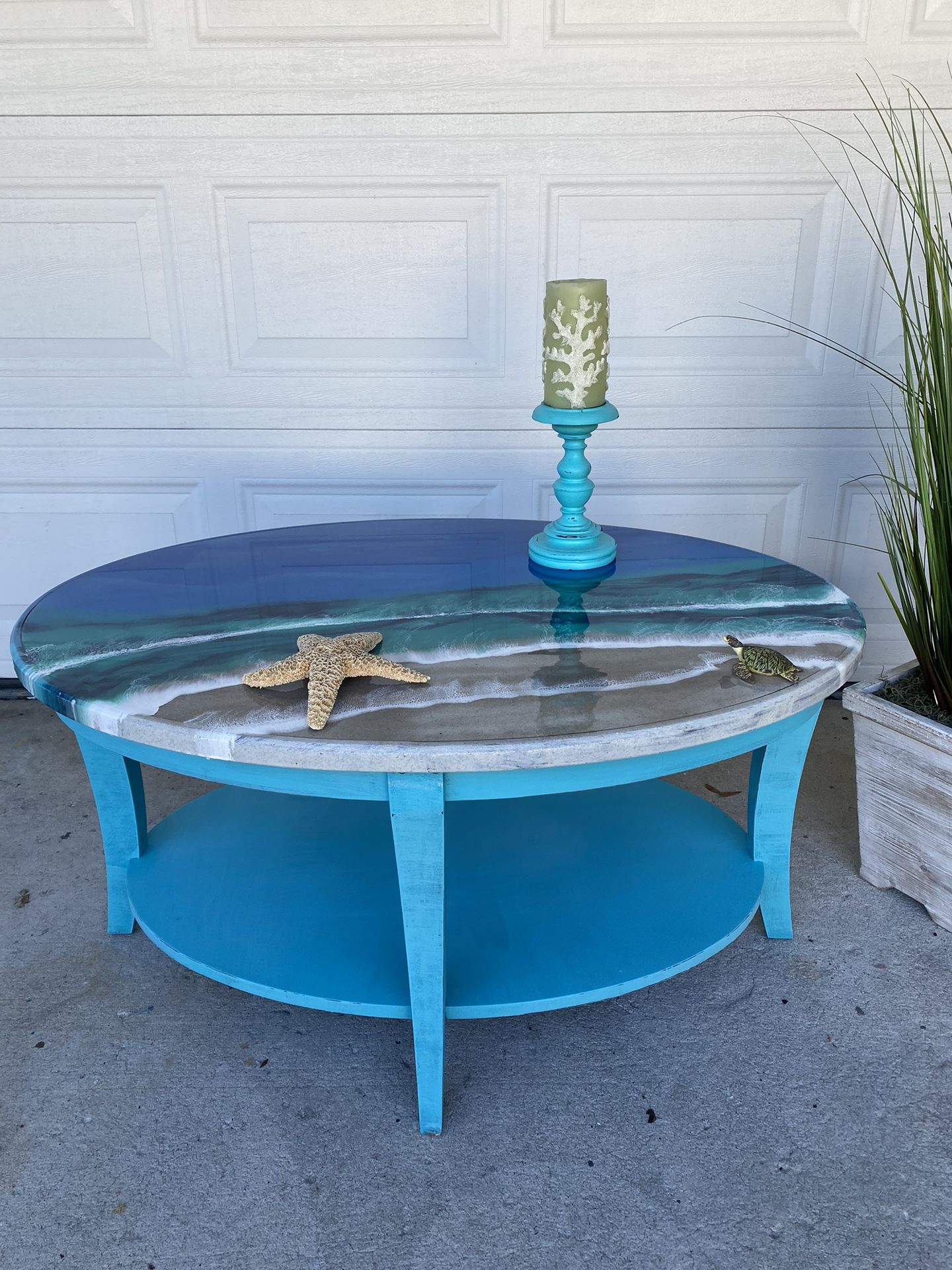Oval Coffee Table Hand Poured Non Toxic Resin Ocean Scene