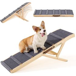 Adjustable Dog Ramp for Bed - Dog Ramp for High Beds, Couches & Cars - Portable Wooden Folding Ramp for Large Dogs up to 200lbs - Non-Slip Fabric 
