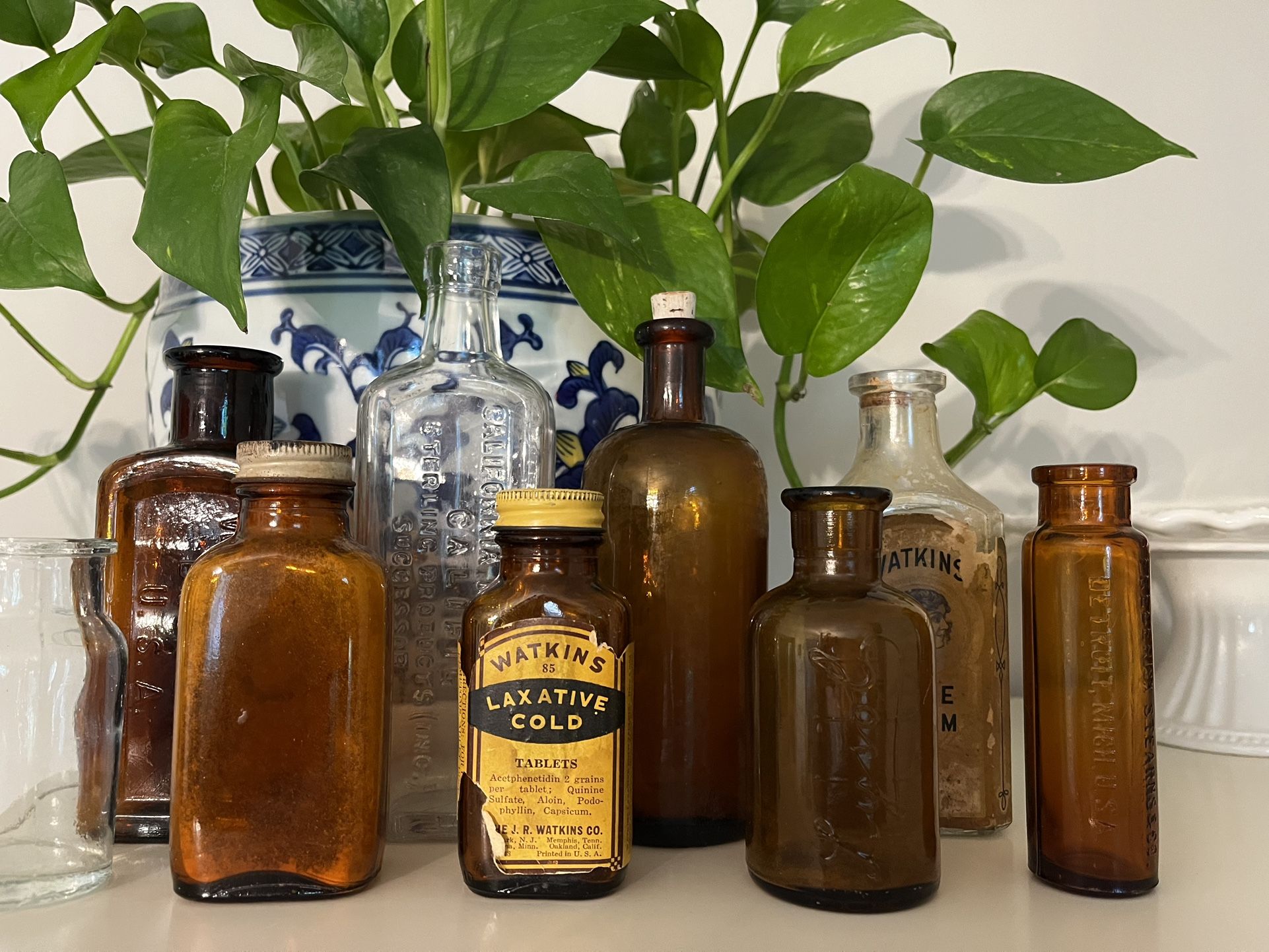 Antique Vintage Amber Glass Medicine Bottles