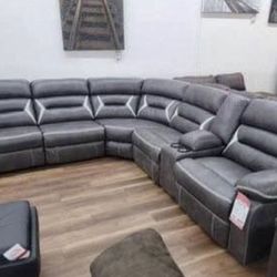 New Ashley Brand Dark Gray Power Reclining Sectional Sofa Couch 