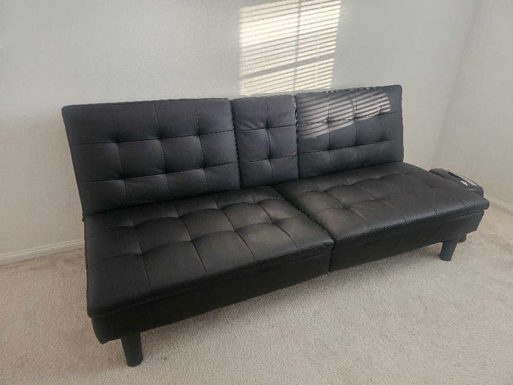 Leatherette Futon W/Drink Holder