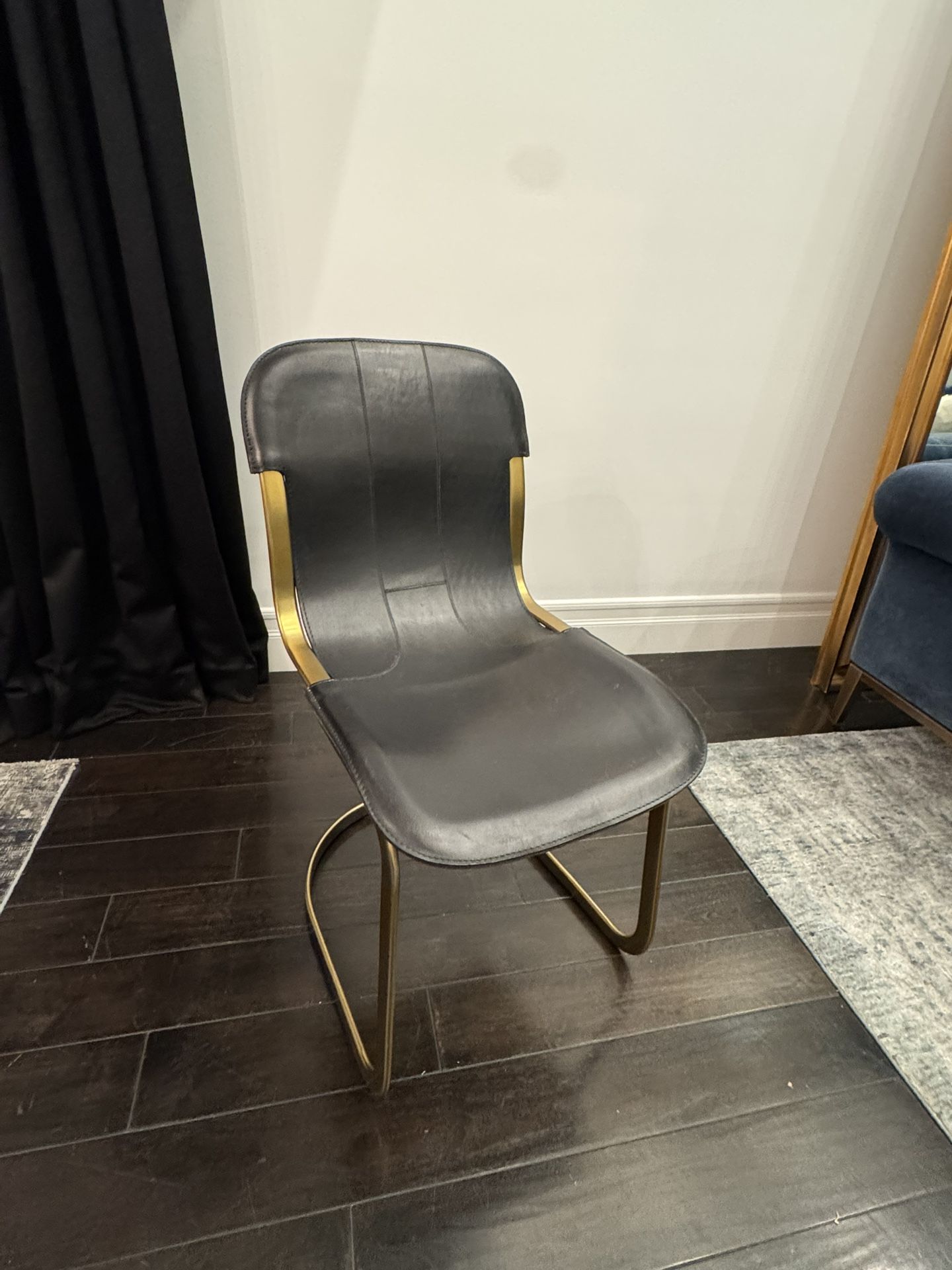 8 RH Black Leather And Brass Dining chairs