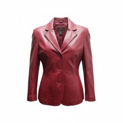 WOMEN'S GENUINE RED LEATHER BUTTON UP JACKET SIZE 8