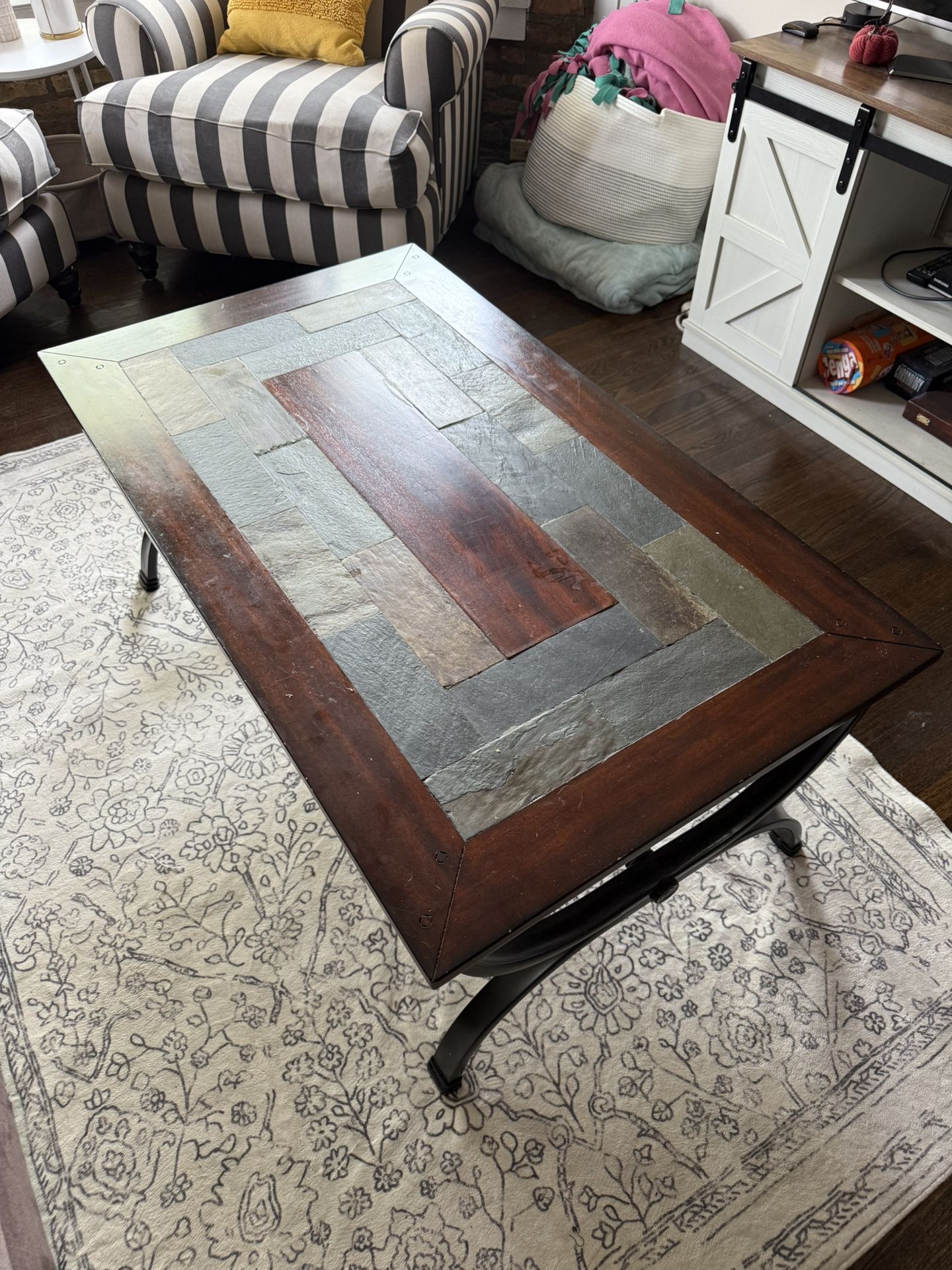 Stone and wood coffee table
