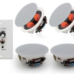 Herdio 6.5'' Bluetooth in Wall in Ceiling Speakers 600W 2-Way Flush Mount Speakers System with Wall Amplifier Receiver for Home Theater Office (2Pairs