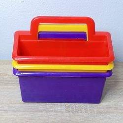 3 Purple, Red, Yellow 4 Compartment Caddy With Handle 9x7 For Homeschool School Paint Etc  