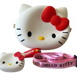 Hello Kitty 8” Silicone Purse with 3” Coin Purse Keychain & Pink Strap