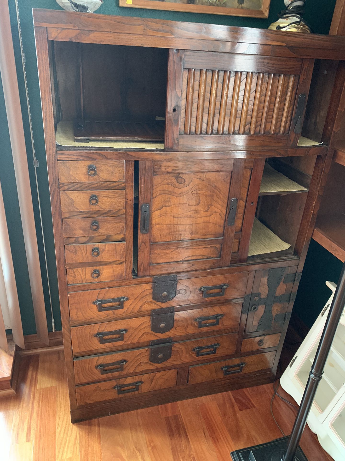 Antique Solid Wood Korean Cabinet Metal Accents 