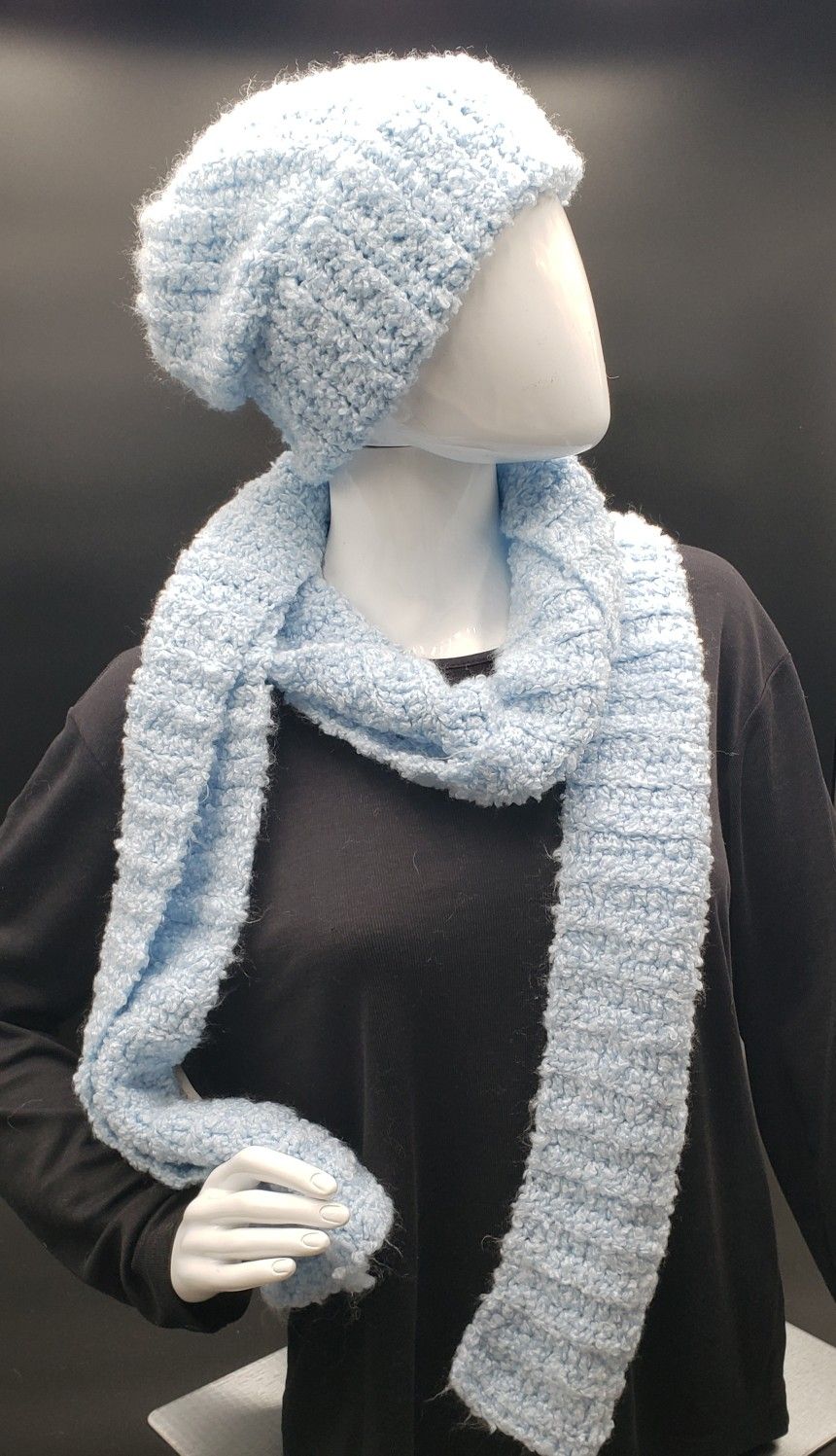 Womens beanie/scarf set Baby Blue - one size fits most