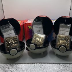 Pokemon 23k Gold Plated Trading Cards + 4 Balls 