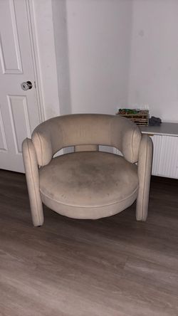 Beige Velvet Round Accent Chair