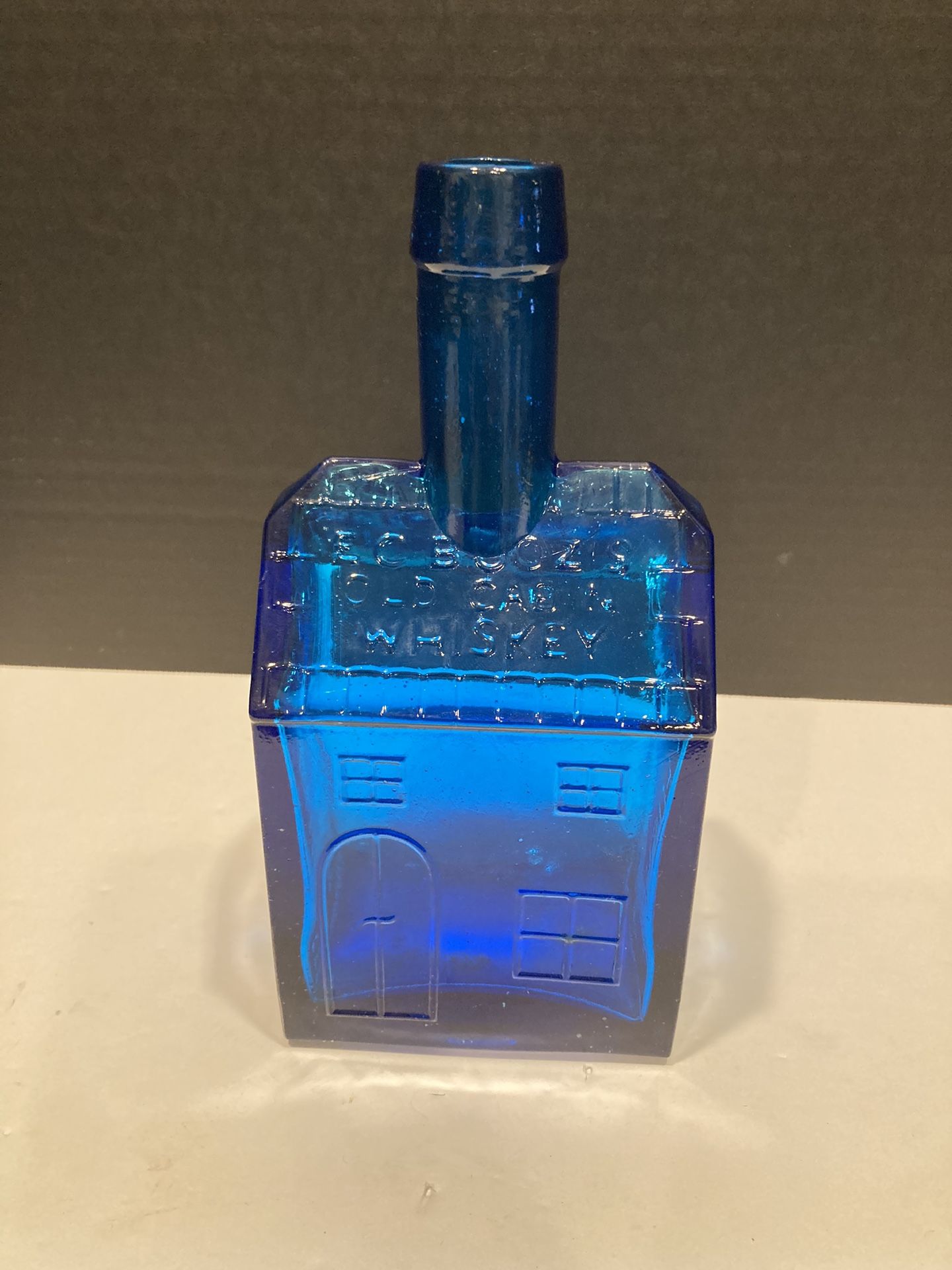 Vintage E.C. Booz’s Old Cabin Whiskey Bottle Dark Blue Glass