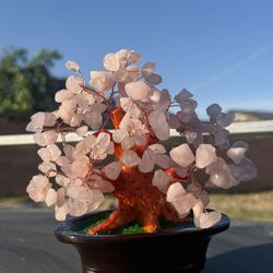 Rose Quartz Crystal Tree – Handmade Bonsai Decor / Healing Stone Tree 🌿✨