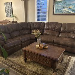 Leather Sectional Sofa With 3 Recliners