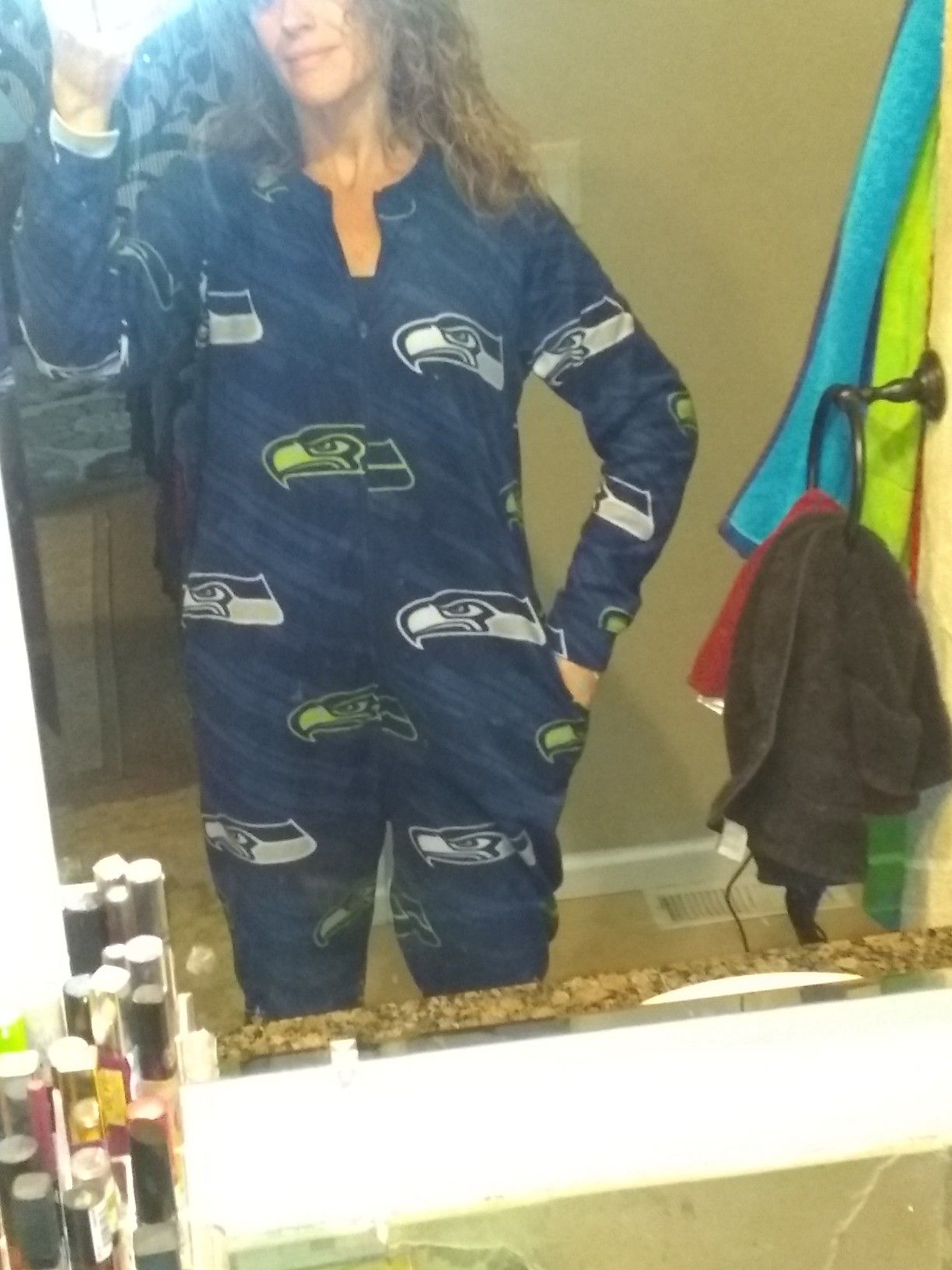 Size Medium, Super soft,rarely worn, Seahawks no-foot onesie