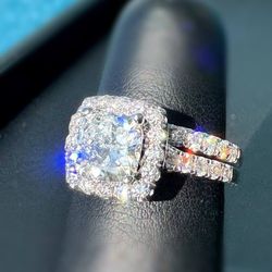 EGL certified 14k white gold 2.15CTW Cushion & round cut Diamond Engagement ring sz6