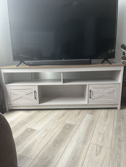 75” Farmhouse-Style TV Stand – Like New (Moving Sale)