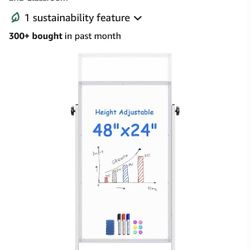 Maxtek Rolling White Board 48 x 24 Height Adjustable Whiteboard on Wheels Magnetic  Easel New In Box