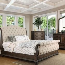 Brand New Natural Tone & Beige 4pc Queen Bedroom Set (Available In California & Eastern King)