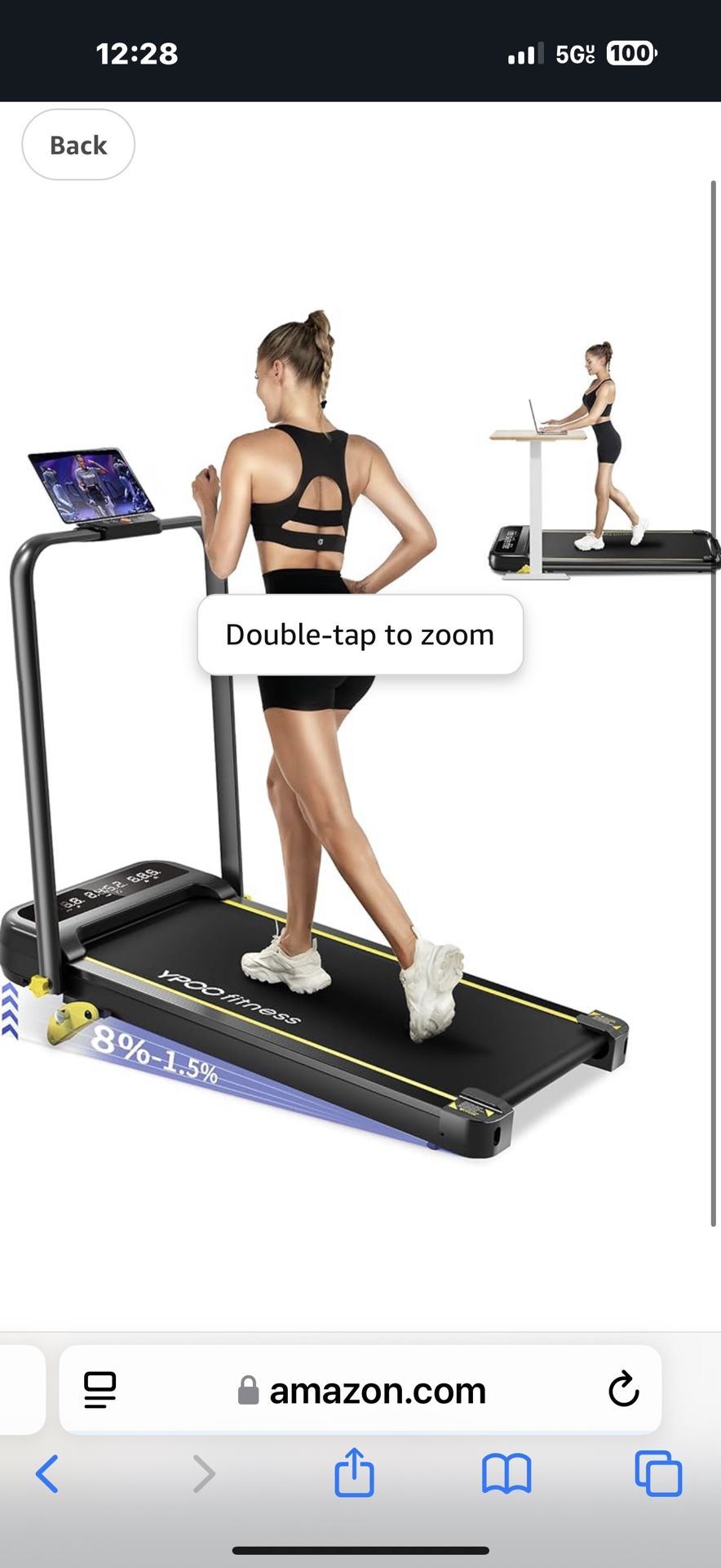 Foldable Treadmill with Incline, Walking Pad with Handle Bar 3 Level Incline, Portable Folding Treadmills for Home/Office 300 Lbs Capacity, Quiet Desk