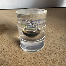 Vintage Perspex Barrel Containing A Sample Of Oil Mobil