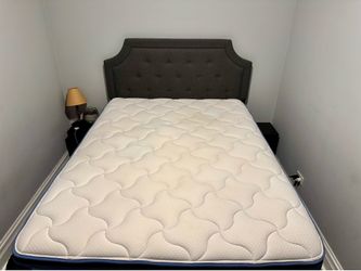 Sleepy’s Calm Queen mattress set with frame and headboard