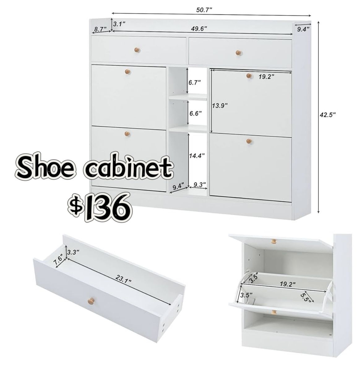 😀 Accent Shoe Cabinet with 4 Flip Drawers,2-Tier Shoe Rack Storage Organizer with Top Surface Freestanding Shoes Organizer Cabinet with Open Shelves