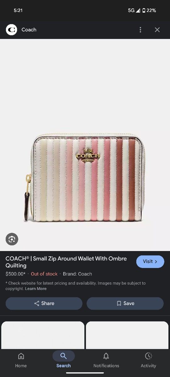 Coach leather pink ombre zip around wallet