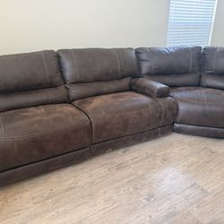 Brown Leather Power Reclining Sectional – Great Condition