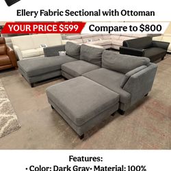 Ellery Fabric Sectional With Ottoman 