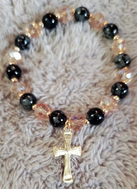 Genuine Stone And Goldtone Accent With Cross.