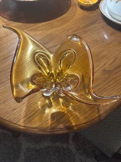 Vintage Amber colored glass candy dish