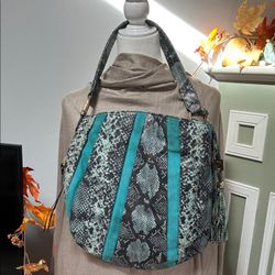 Aimee Kestenberg Teal and Black Snake Print Shoulder Bag