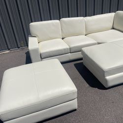 White Leather Sectional (four Piece)
