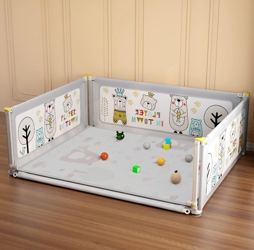 Playpen, Fold Down Safety Playpen for Toddlers - 77 x 72" Extra Large & Reliable Play Center for Infants with Anti-Slip Suckers and Super Soft Breat