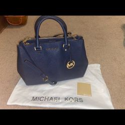 MICHAEL KORS NAVY LEATHER CROSSBODY SATCHEL