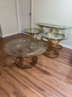 Must sell this weekend! 4-Piece Glass and Gold Vintage Table Set