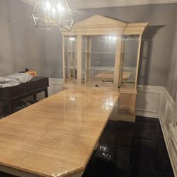Moving Sale!! Elegant Wood Dining Table Set – 6 Chairs + Display Cabinet 
