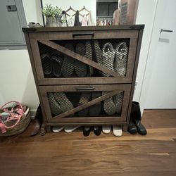 Shoe Cabinet with 2 Flip Drawers Farmhouse Shoe Storage