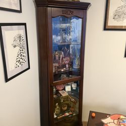 Corner display cabinet wood brown glass