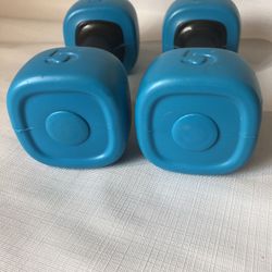Set of 2 5 LB Plastic Filled Dumbbells.