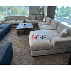 Chenille Fabric Corner Sectional Sofa with Right-Facing Chaise, Cupholders, and Charging Ports