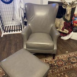 Gray High Back Chair W / Foot Stool