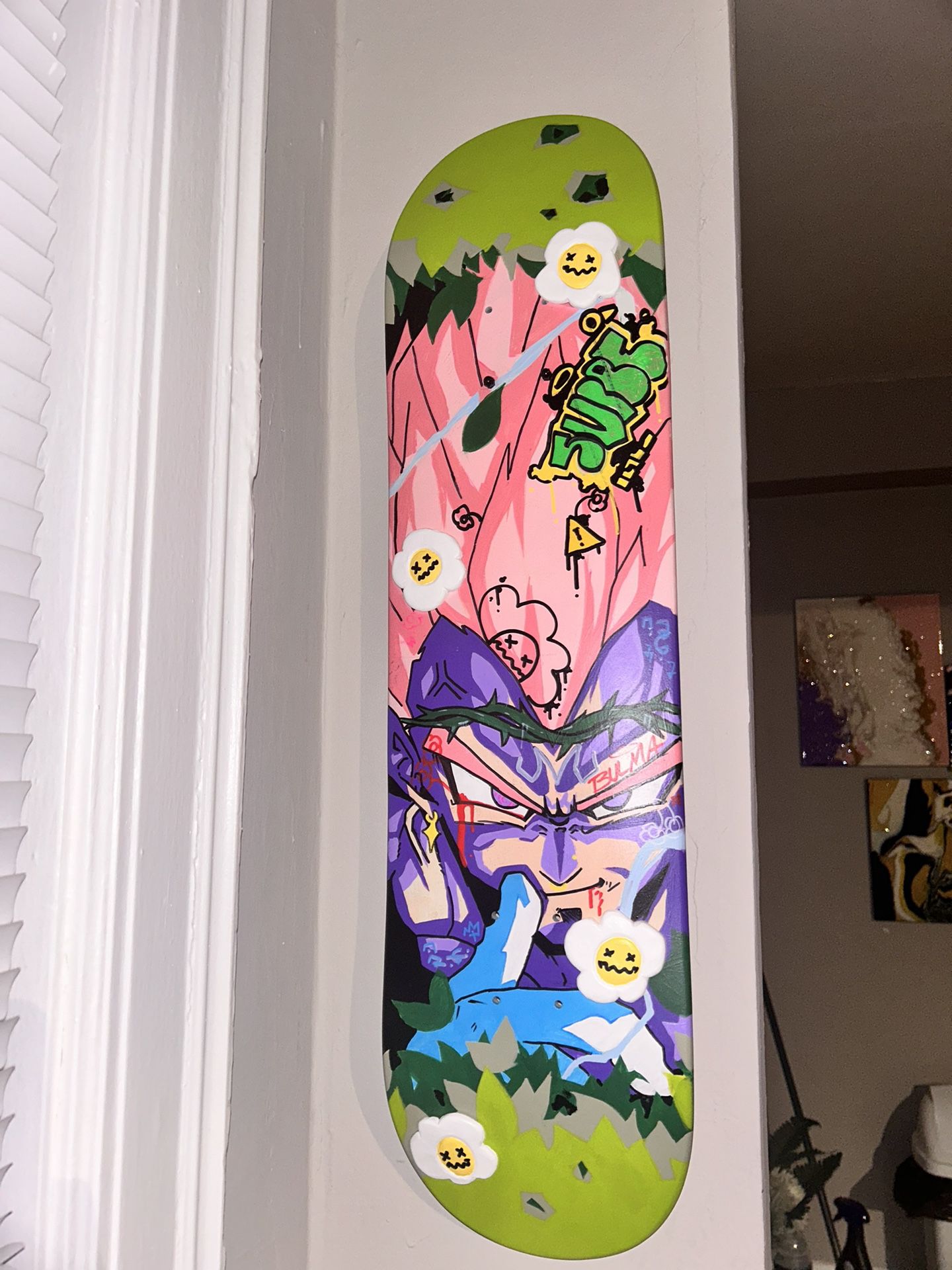 Saints Cruz custom Vegeta skateboard painting