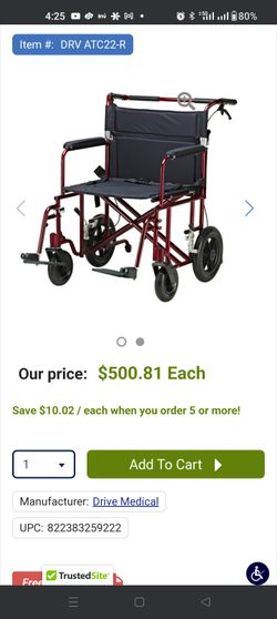 Heavy Duty Transport Wheelchair W/Gel Seat (Used ONCE)